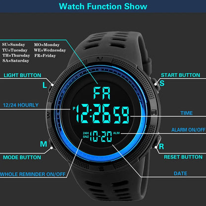 R.E.D. Shopping military LED digital watch with luminous display, multifunction sport watch for men, teens, and kids.