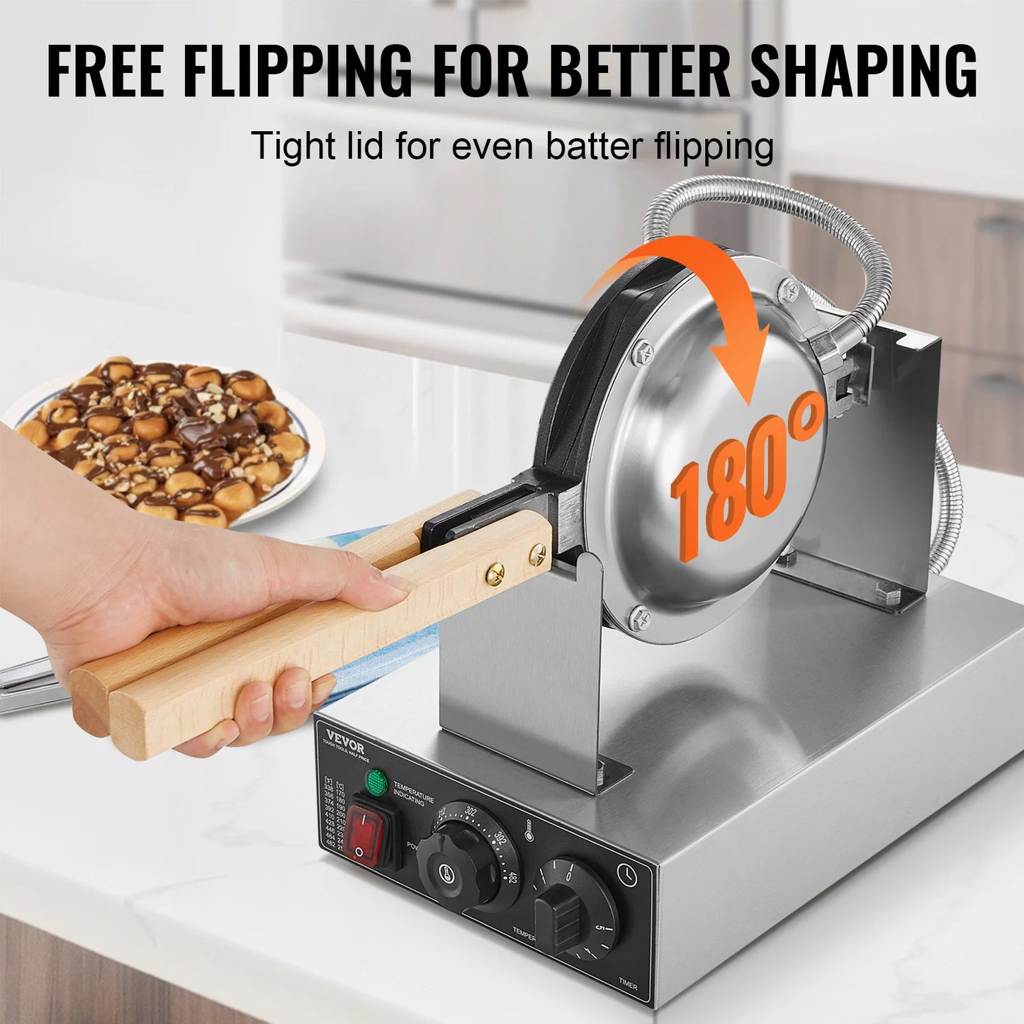 SucceBuy 1400W Commercial Egg Bubble Waffle Maker – 180° Rotatable Non-Stick