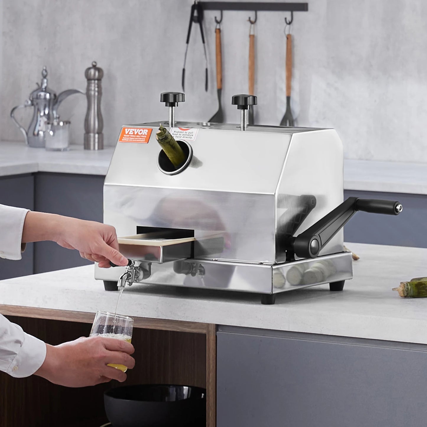 SucceBuy Commercial Sugar Cane Juicer – 110LBS/H, 3 Stainless Steel Rollers