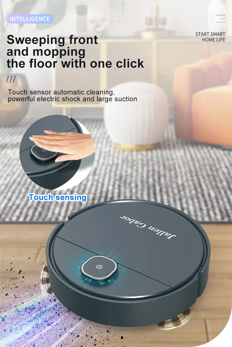 R.E.D. Shopping 3-in-1 smart sweeping robot vacuum for home, compact wireless cleaner with sweeping and vacuuming features.