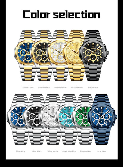 POEDAGAR Men's Luxury Chronograph Watch – Stainless Steel, Waterproof, Luminous, Date