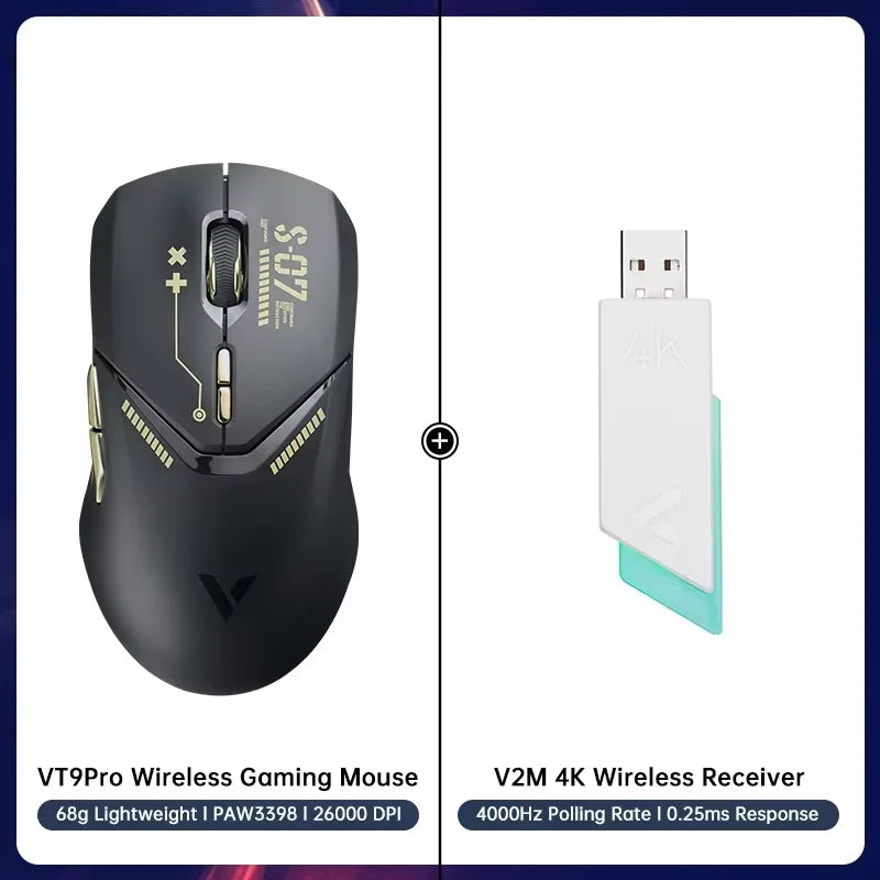 Rapoo VT9PRO Wireless Gaming Mouse – PAW3398, 68g, 26000DPI, Type-C, Programmable, Ergonomic