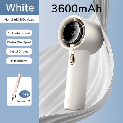 JISULIFE Mini Portable Hand Fan – 100 Wind Speeds, LED Display, 3600/5000mAh, Brushless Motor