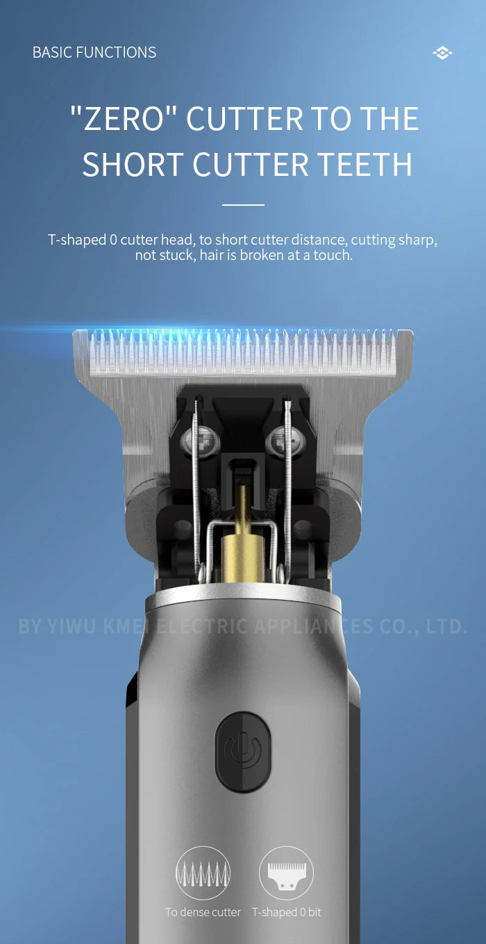 Kemei Professional Cordless Hair Trimmer with titanium blade, black and silver clipper for precise hair cutting in personal care.