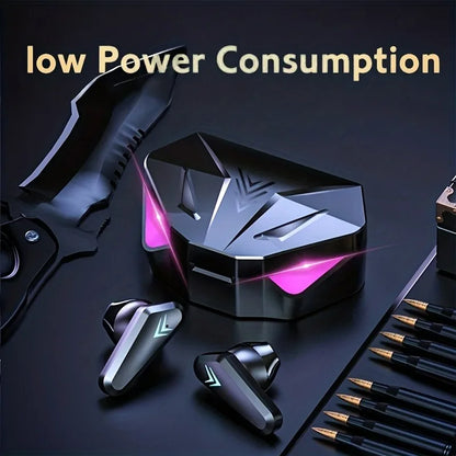 R.E.D. Shopping TWS wireless Bluetooth gaming earbuds with LED display, built-in mic, noise-canceling headphones, X15 model