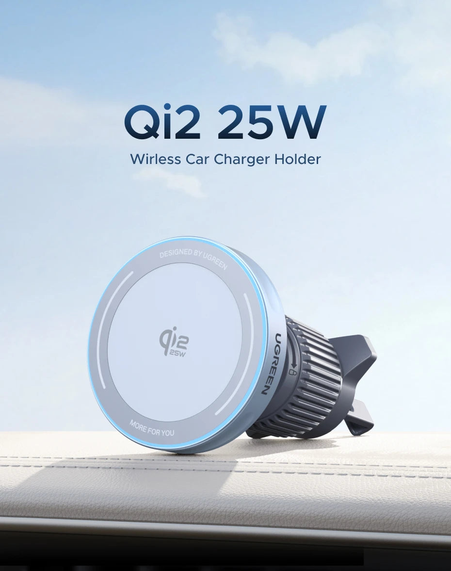 UGREEN Qi2.2 25W Magnetic Car Phone Holder & Wireless Charger | MagSafe Compatible for iPhone 17/16 Pro Max