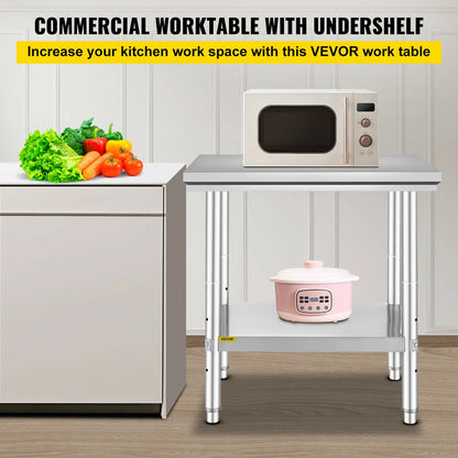 SucceBuy Stainless Steel Kitchen Work Bench – Commercial Catering Worktable with Undershelf | 286–330 LBS | Restaurant & Garage
