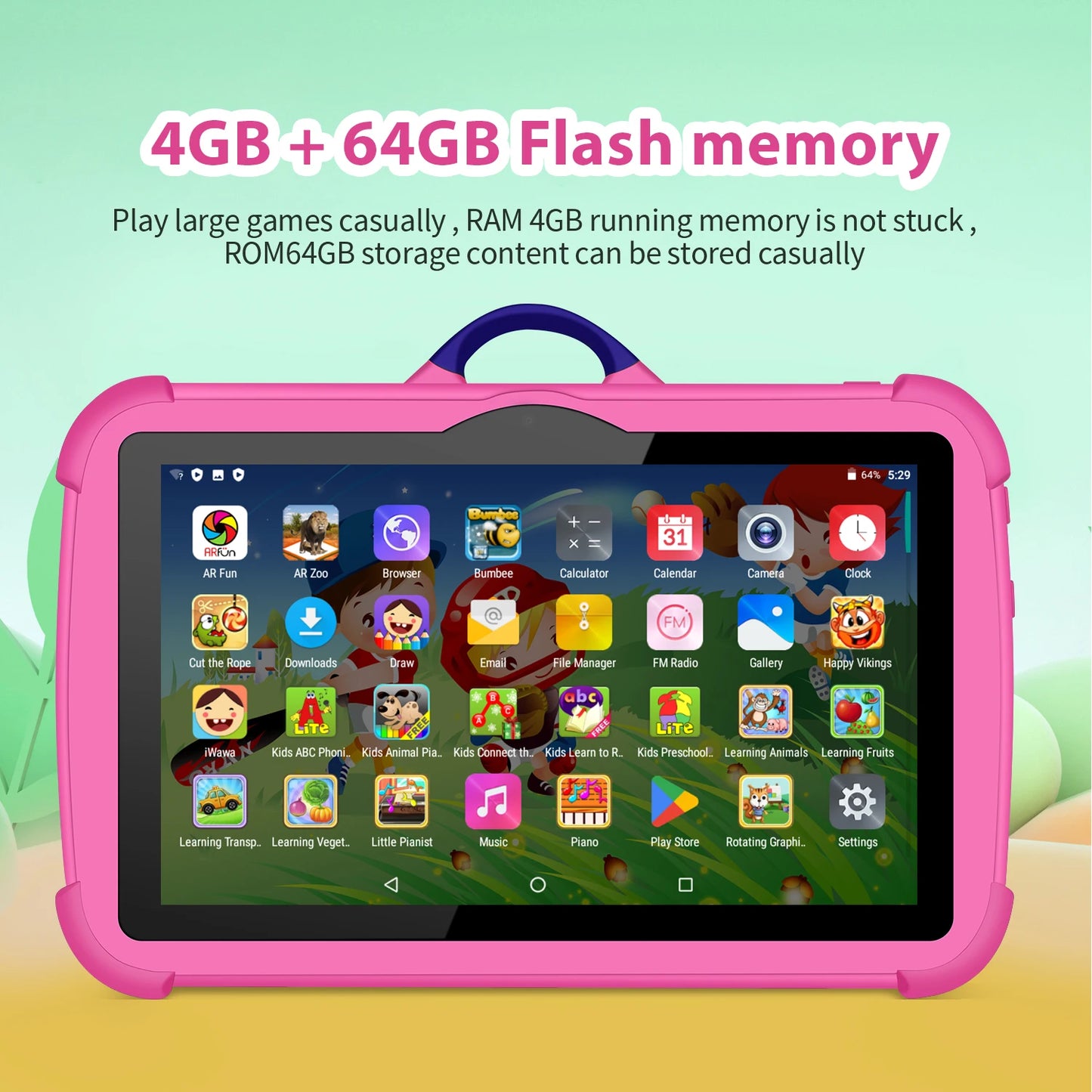 BDF Kids Tablet 7" – Quad Core, 4GB RAM, 64GB, Android, Educational