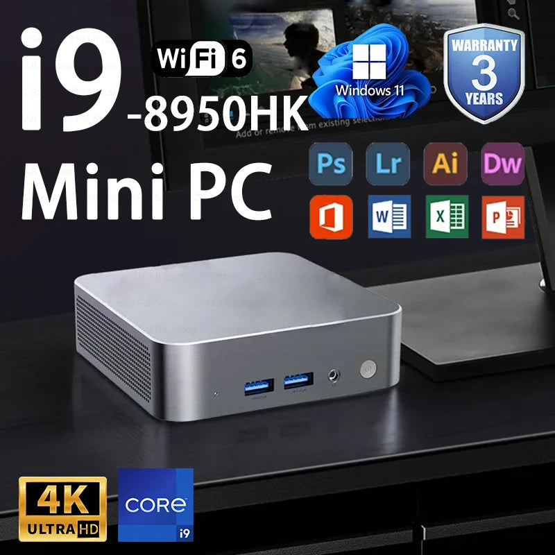 Mini PC – Intel Core i9-8950HK, 16GB LPDDR4, 1TB/2TB SSD, WiFi 6, BT 5.2, Windows 11, UHD Graphics