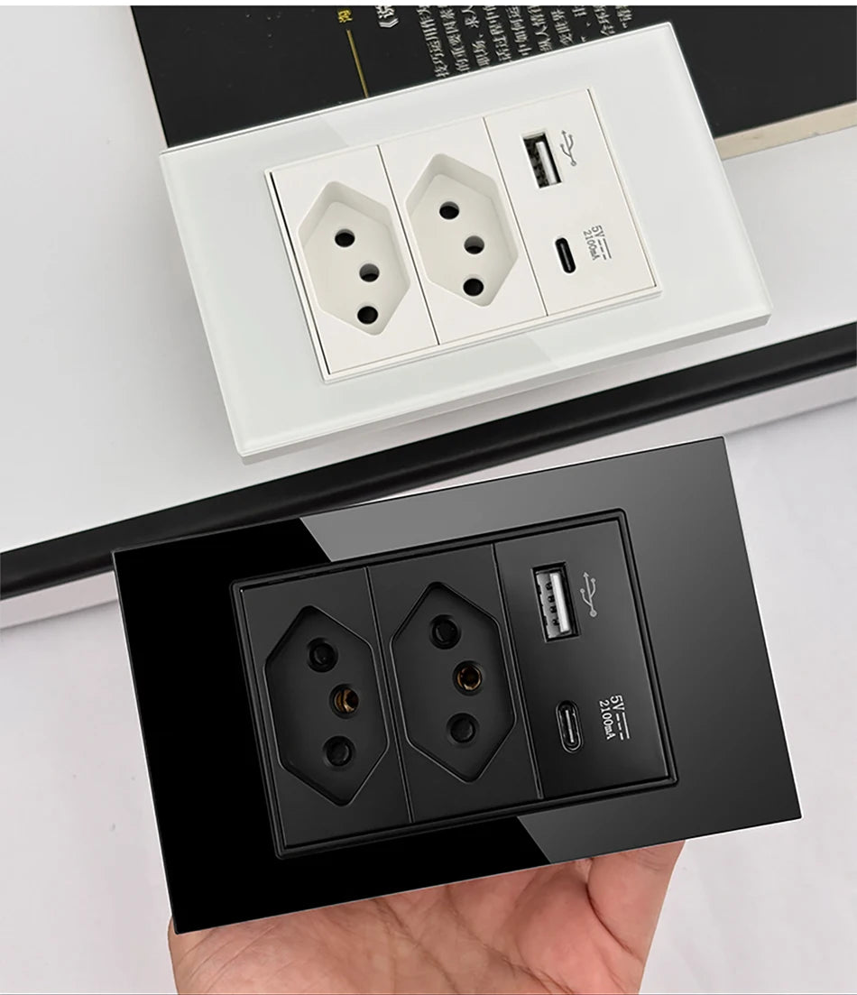DELEFU Tempered Glass Smart Wall Socket with USB-C | Tuya WiFi | 10A–20A