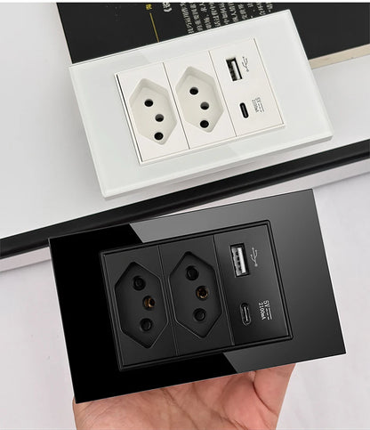 DELEFU Tempered Glass Smart Wall Socket with USB-C | Tuya WiFi | 10A–20A
