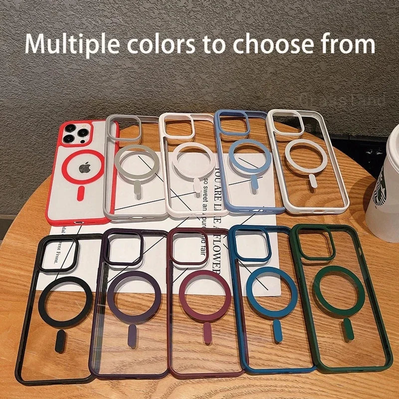 Luxury Transparent Magnetic iPhone Case | MagSafe Wireless Charging, Shockproof Bumper for iPhone 11-16 Pro Max