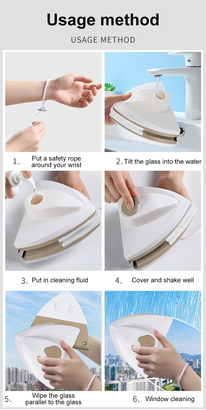 Magnetic double-sided window cleaner brush with auto water discharge wiper, suitable for kitchen and home use by R.E.D. Shopping
