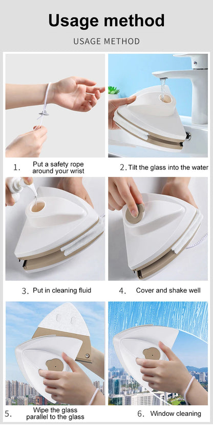 Magnetic double-sided window cleaner brush with auto water discharge wiper, suitable for kitchen and home use by R.E.D. Shopping