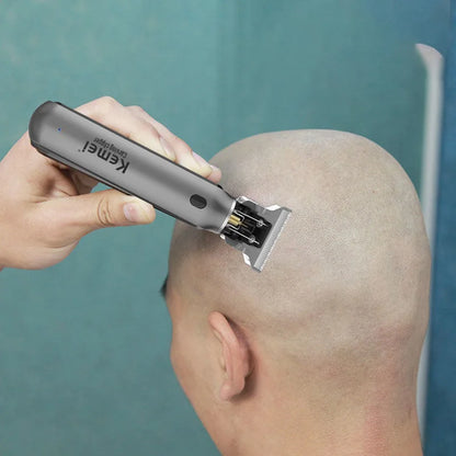 Kemei Professional Cordless Hair Trimmer with titanium blade for precise hair cutting, black and silver design.