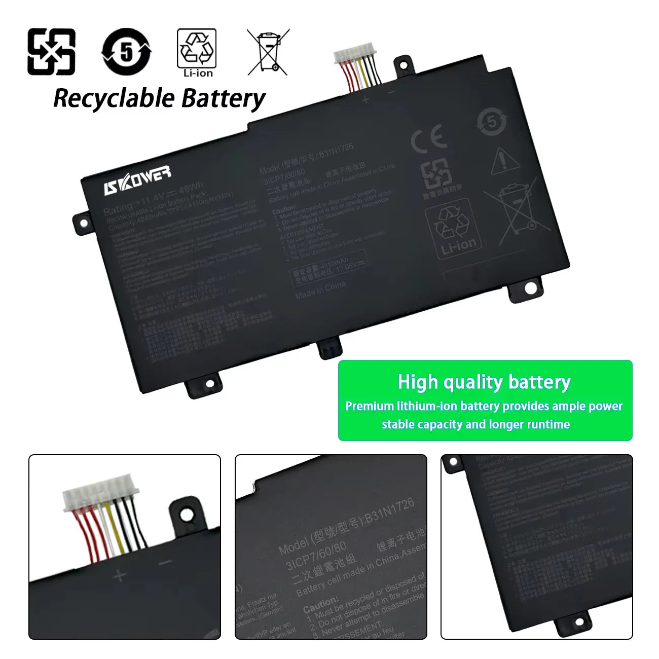 ASUS TUF FX504 / FX505 / ROG A15 / A17 Replacement Battery B31N1726 48Wh