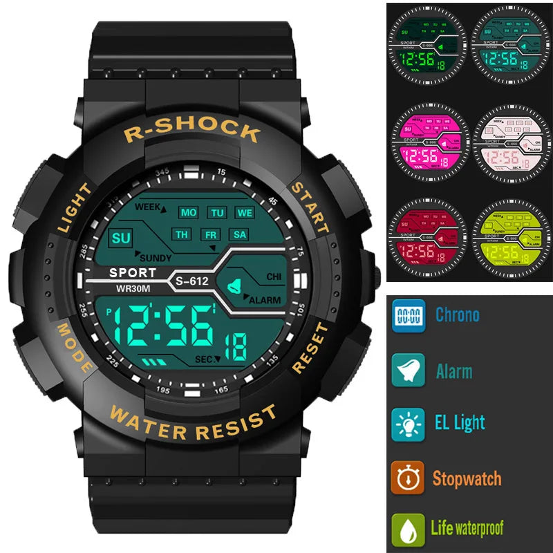 Men's Military Digital LED Sport Watch – Large Screen, Waterproof, Luminous Outdoor Wristwatch