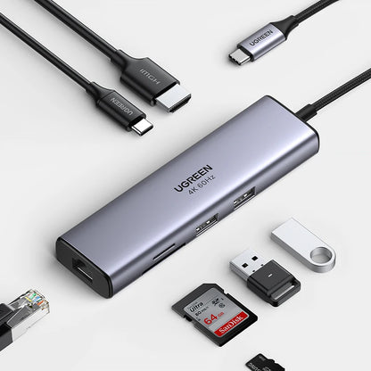 UGREEN CM512 7-in-1 USB-C Hub – 4K60Hz HDMI, PD100W, 5Gbps USB3.0, SD/TF, RJ45, MacBook & Laptop