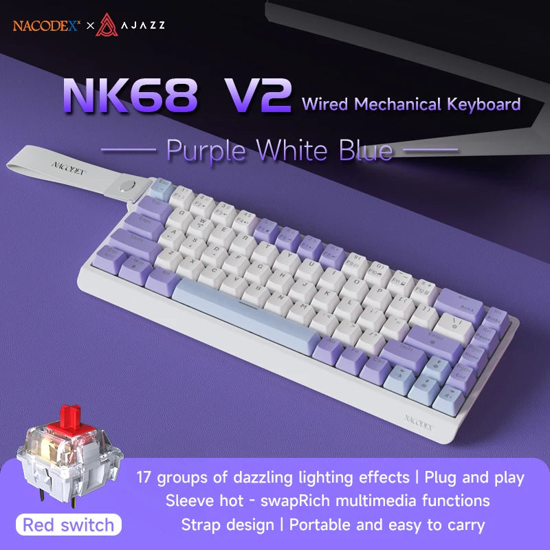 AJAZZ NK68 V2 Gaming Mechanical Keyboard | Hot-Swap | RGB Backlight | 68 Keys | Red Switch | USB