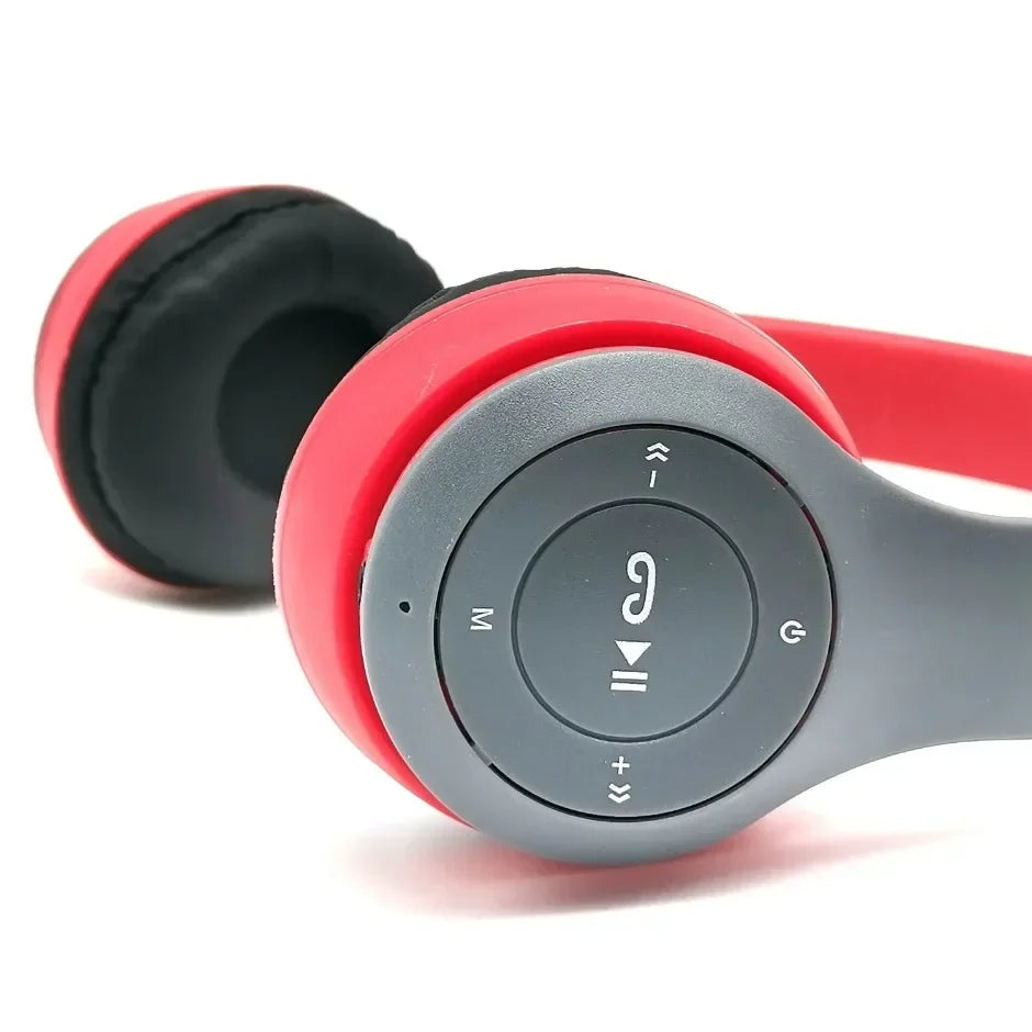 Wireless Bluetooth 5.0 foldable headset with head mounting, TF card slot, and wired option, designed for portable audio use by R.E.D. Shopping.