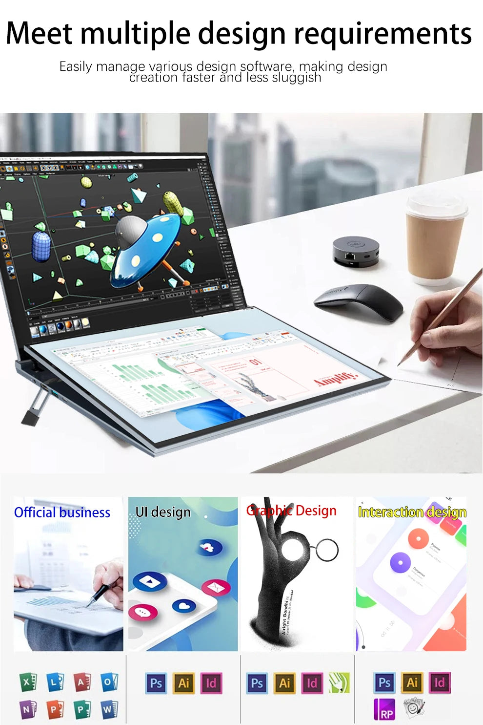 CRELANDER 16" Dual Touch Screen Laptop – Intel Core i7-1260P, 16/32/64GB DDR4, up to 4TB SSD, Windows 11