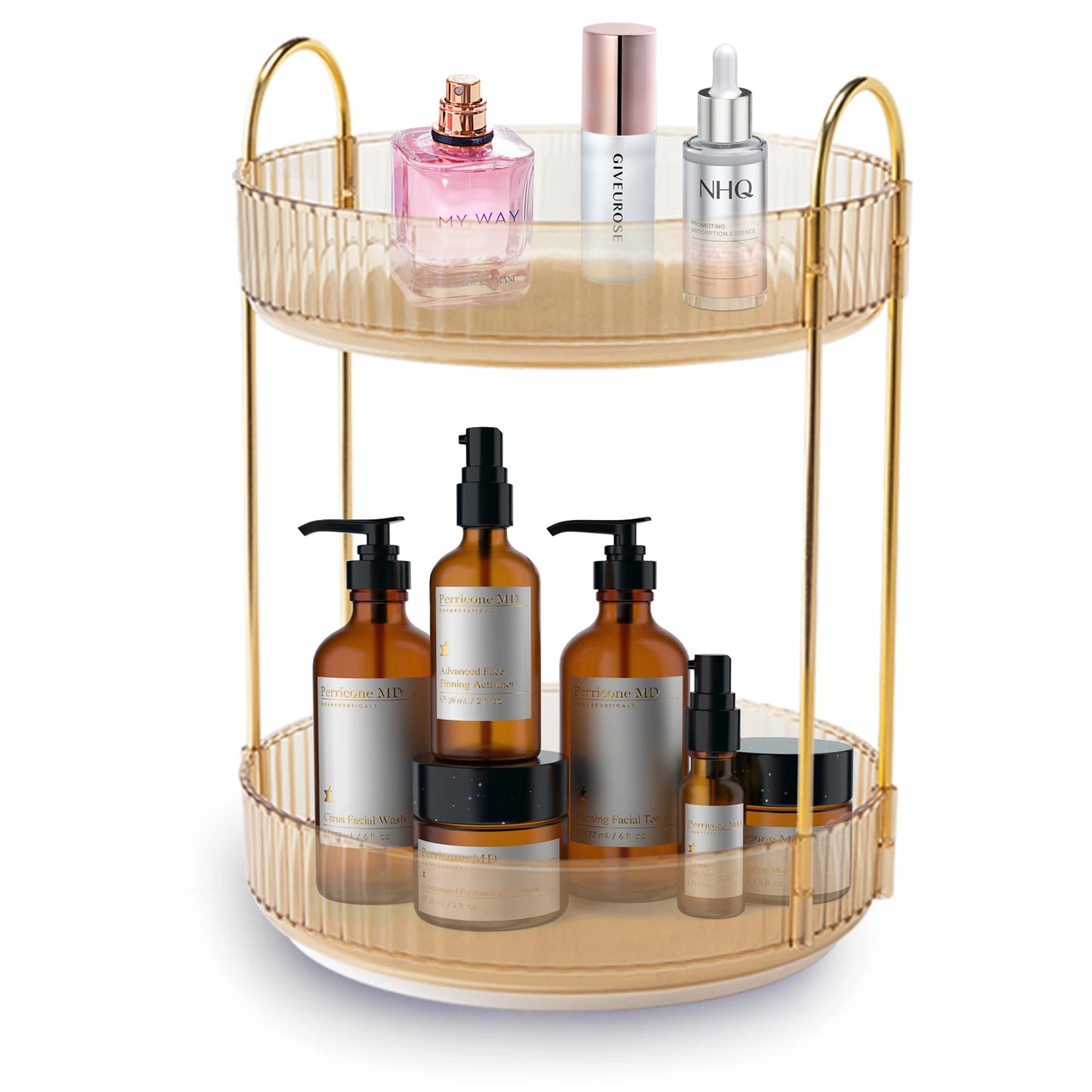 360° Rotating Makeup Organizer | 2-Layer Vanity Skincare & Cosmetic Storage