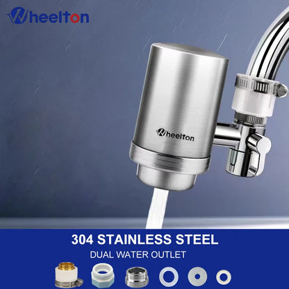 Wheelton Stainless Steel Faucet Water Filter – Activated Carbon Ceramic Purifier