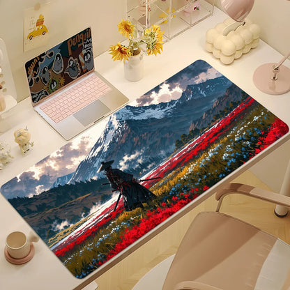 Large Japan Samurai Fantasy Mask mouse pad by R.E.D. Shopping featuring a detailed samurai mask design on a smooth gaming desk mat.