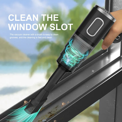 Portable wireless handheld vacuum cleaner with HEPA filter and 2000mAh battery, compact design for car and home cleaning.