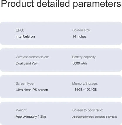 Ultra Slim 14.1" Laptop – Intel N3700, Up to 16GB RAM, Up to 2TB SSD, Win 11