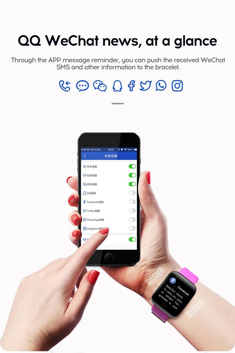 R.E.D. Shopping 116Plus Smart Watch with full touch screen, waterproof IP67, fitness tracker, black band, digital display