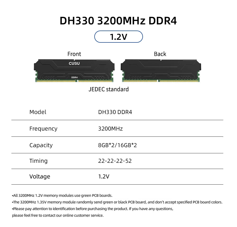 CUSU DDR4 Desktop RAM – 8GB / 16GB, 3200/3600MHz, XMP 2.0, Heatsink