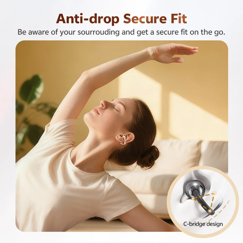 QCY Crossky C50 Open-Ear Clip-On Wireless Earbuds – Bluetooth 6.0, 4 AI Mics, Bass Boost, 60Hrs