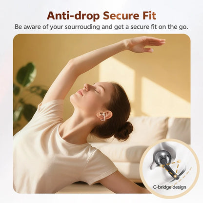 QCY Crossky C50 Open-Ear Clip-On Wireless Earbuds – Bluetooth 6.0, 4 AI Mics, Bass Boost, 60Hrs