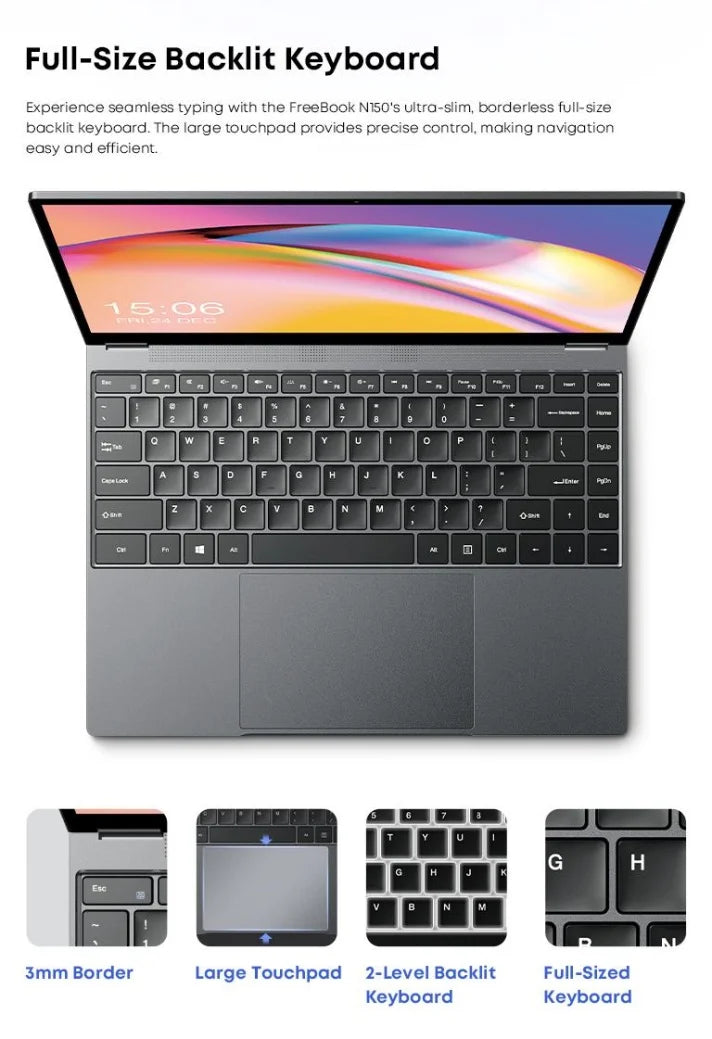 CHUWI FreeBook 2-in-1 Laptop – 13.4" Touch Screen, Intel N150, 16GB RAM, 512GB SSD, Windows 11