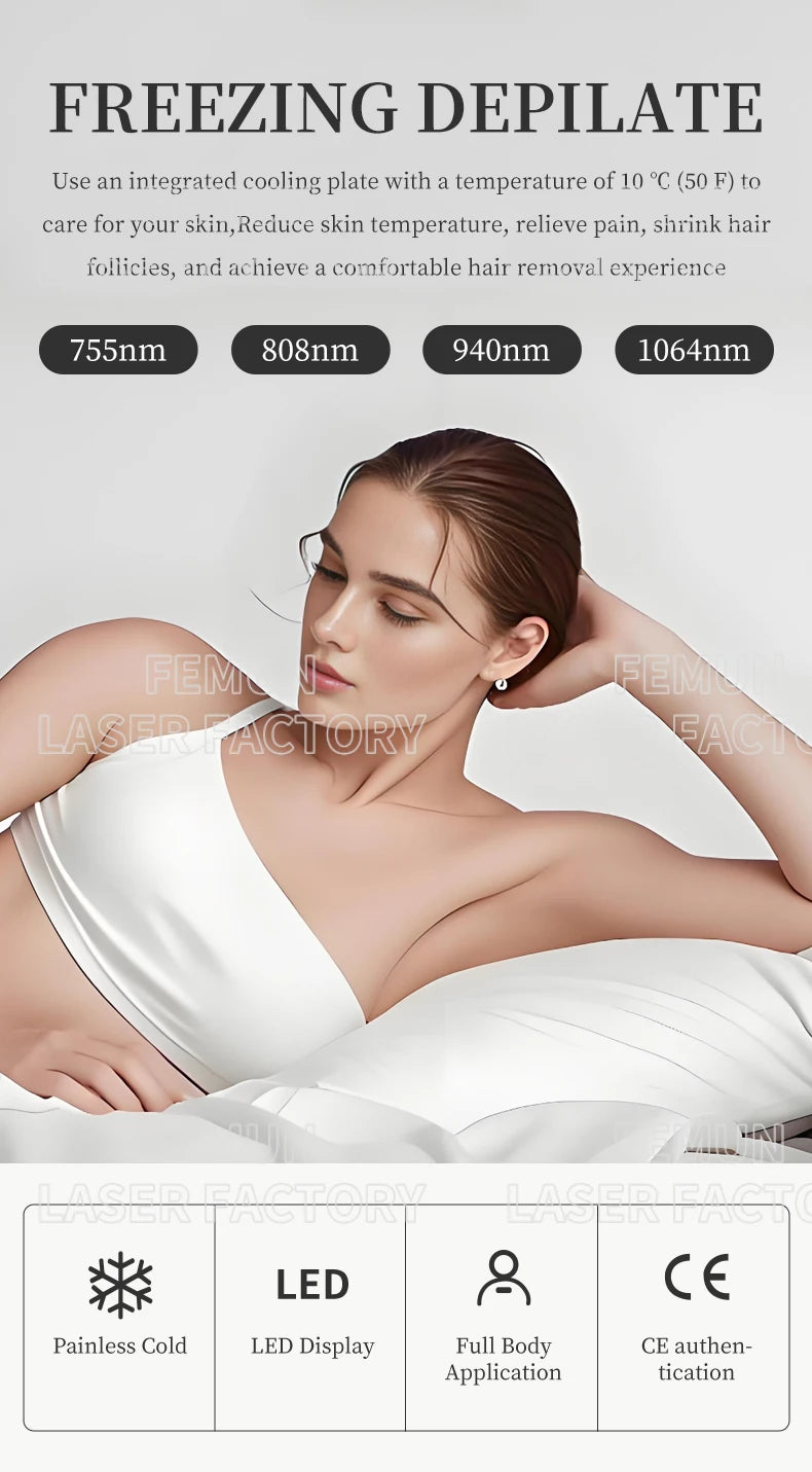 808nm Diode Ice Titanium Laser Hair Removal Machine | 4 Waves | 4000W | Salon & Home