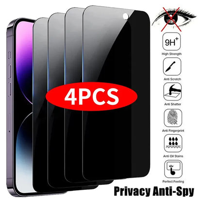 Set of four R.E.D. Shopping privacy screen protectors for iPhone, anti-spy tempered glass for screen protection and privacy.