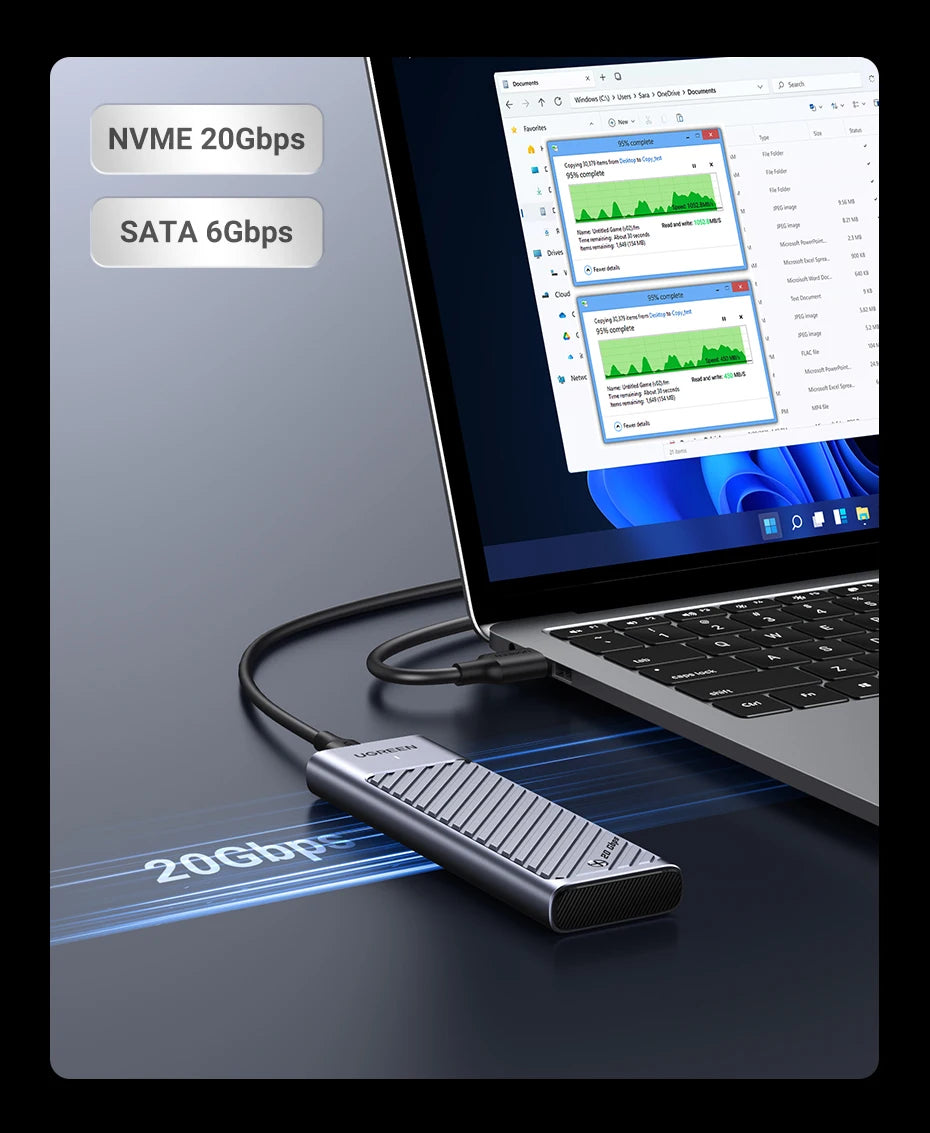 UGREEN M.2 SSD Enclosure | NVMe & SATA | USB 3.2 Gen2 20Gbps | Supports 2230–2280