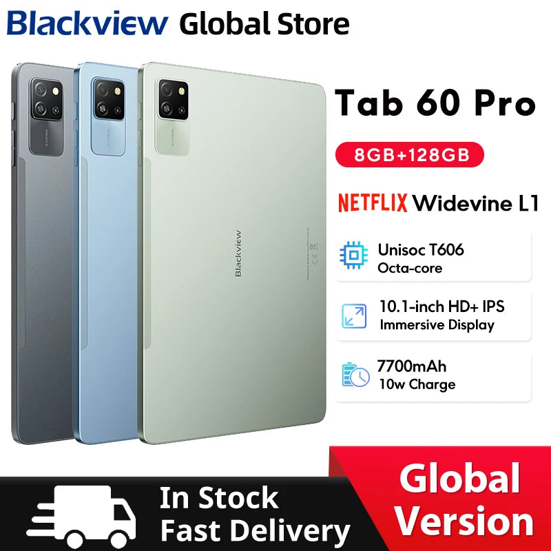 Blackview Tab 60 Pro Tablet – 10.1" HD+ IPS, Android 14, 8GB RAM, 128GB, 7700mAh, Widevine L1