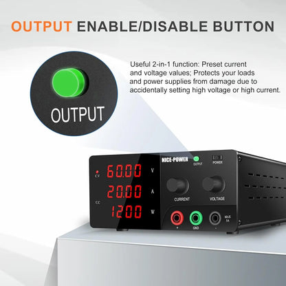 KUAIQU Adjustable DC Lab Bench Power Supply (30V–120V)