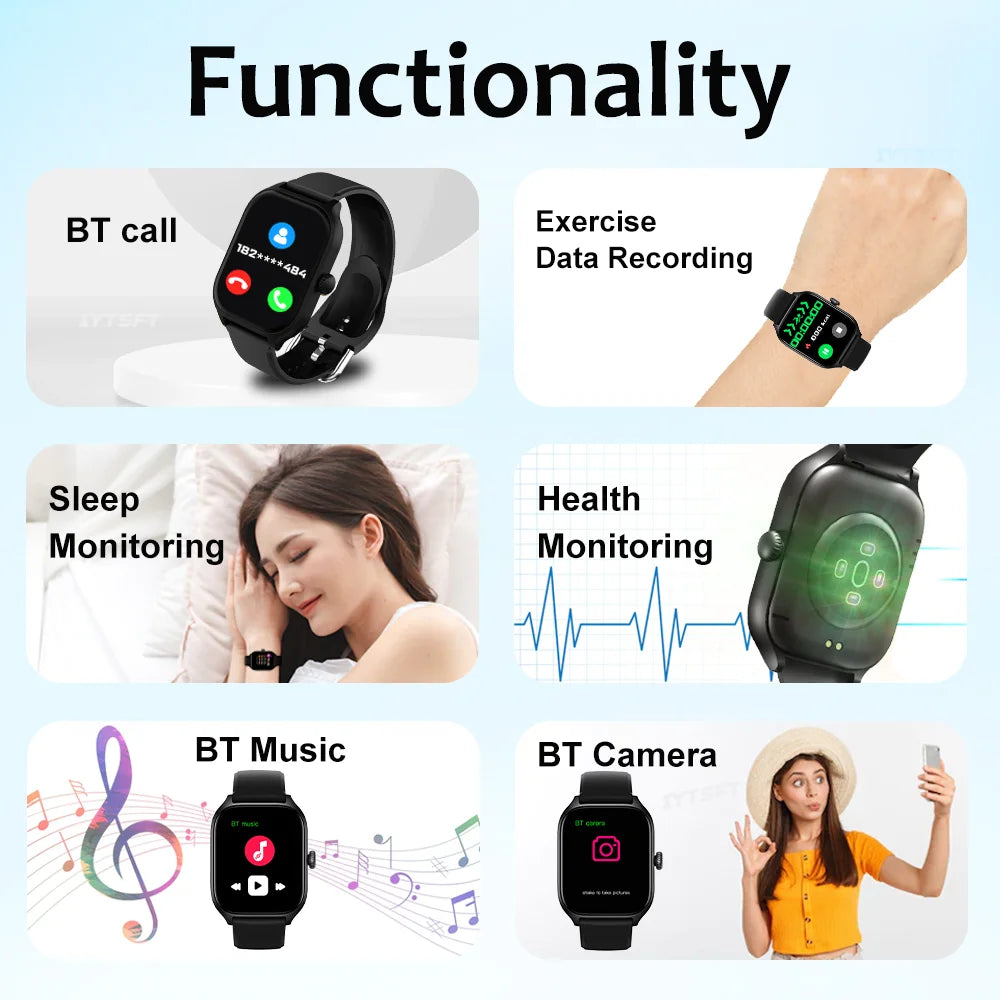 R.E.D. Shopping H9 Smart Watch with 2.01-inch HD display, Bluetooth calling, health monitor, and 19 sport modes on a wearable device.