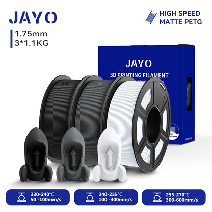 JAYO PETG/High Speed Matte PETG 3D Printing Filament 1.75MM Mix-Colors & No bubbles &Non-toxic For 3D Printer & Pen 3Rolls