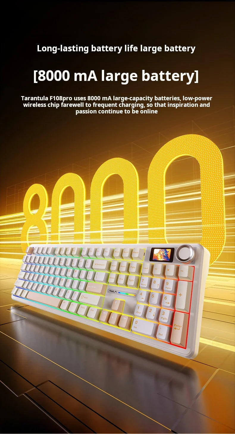 AULA F108Pro Wireless Mechanical Keyboard – UK Layout, Bluetooth Tri-Mode, Gasket, Hot-Swap, RGB, 104 Keys