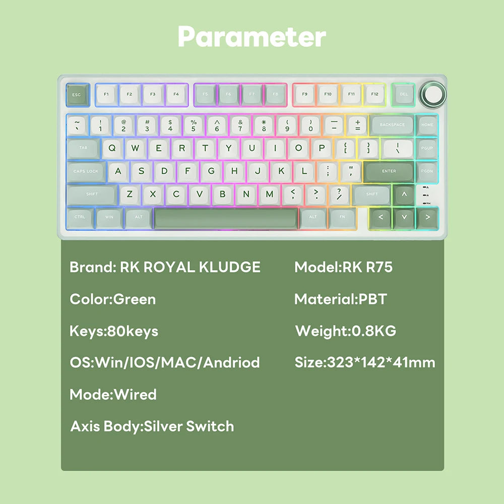 Royal Kludge RK R75 Brazilian Gasket Mechanical Keyboard – 80-Key, Hot-Swap, RGB, MDA PBT Keycaps