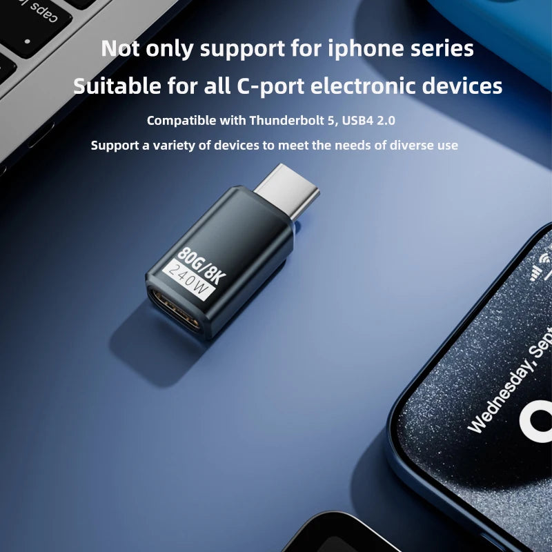 R.E.D. Shopping PD240W USB-C adapter with fast charging and 8K@60Hz video extension for iPhone, Xiaomi, and MacBook.