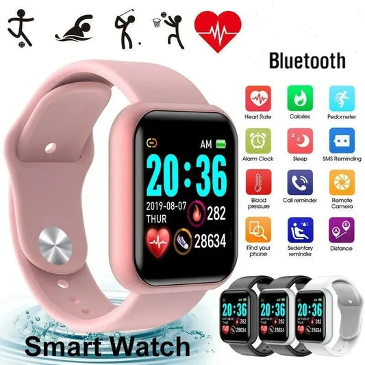 R.E.D. Shopping Y68/D20 smart watch showing digital display, fitness tracker, and sleep and music control features.