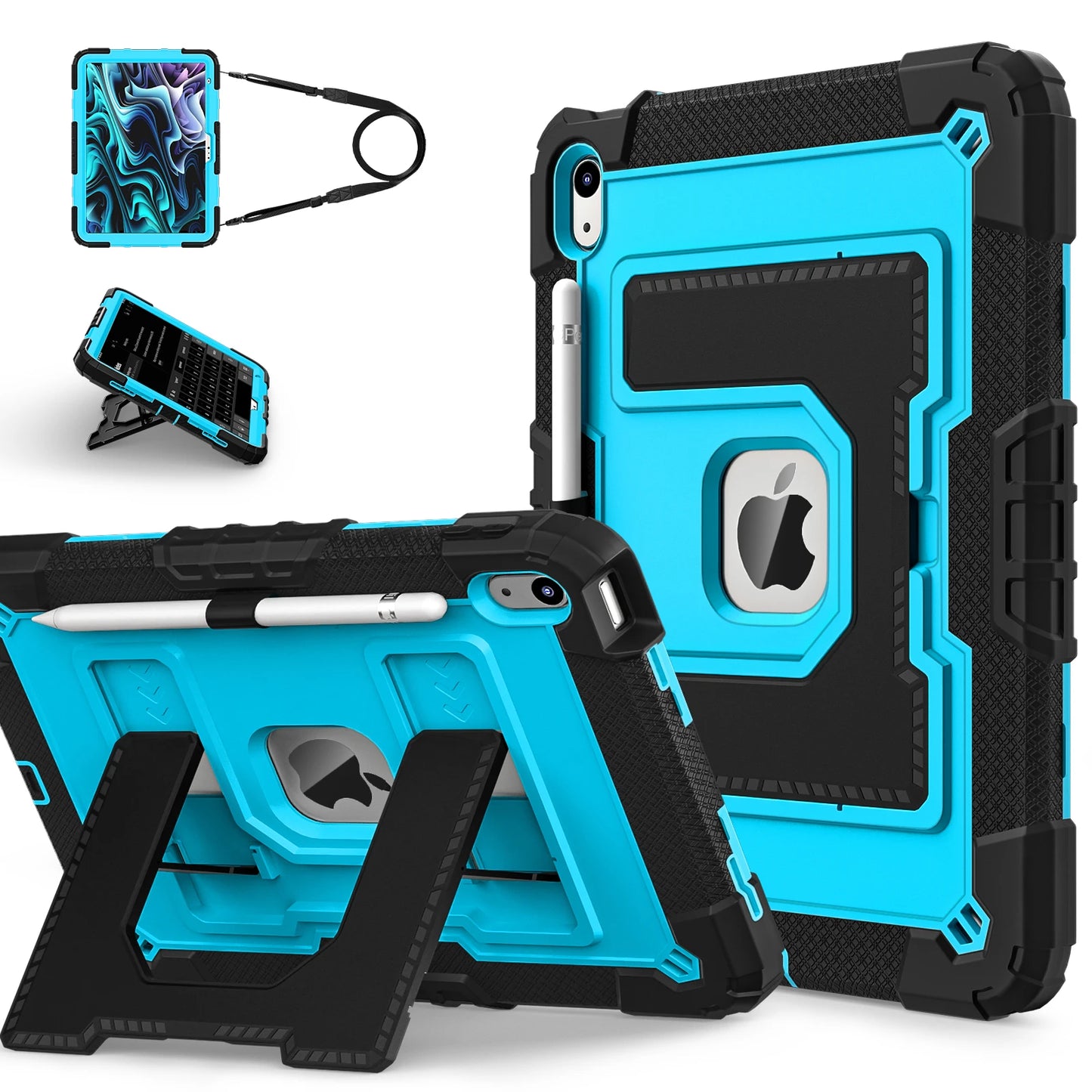 Hybrid 3-Layer Shockproof iPad Case with Shoulder Strap – 11" 2025 / 10.9" 2022