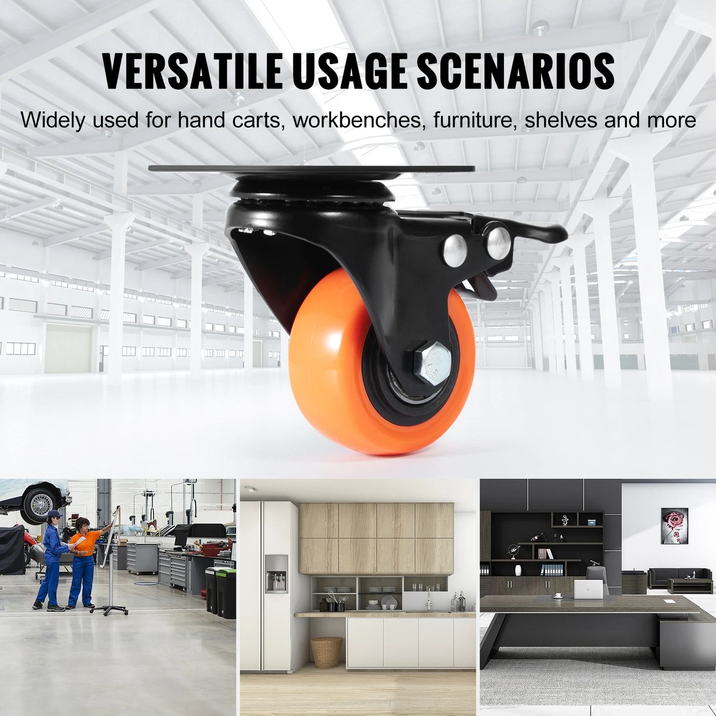 SucceBuy Swivel Plate Casters Set of 4 – 2–6 inch, Dual Locking PVC Wheels