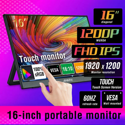 Anmite 14"/16" Portable Touch Monitor — 1200P HDR, 16:10, Low Blue Light