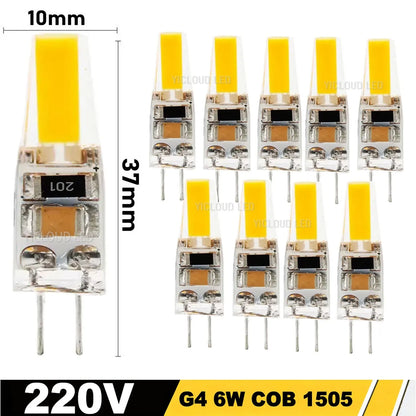10pcs G4 / G9 / E14 LED COB Bulbs – Dimmable 6W 9W, 12V/220V, Halogen Replacement